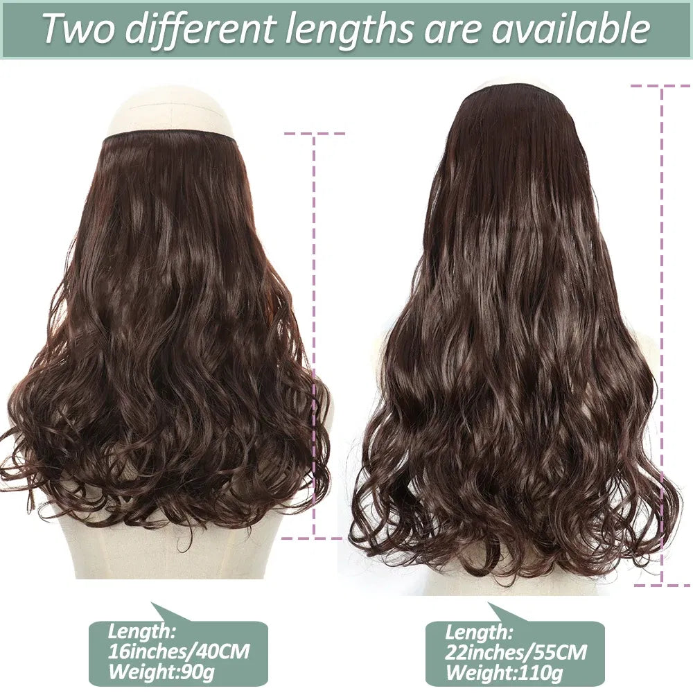Color: T1B/613, Stretched Length: 22inches, Ships From: CHINA - Synthetic Natural Wavy No Clip Fish Line Invisible Hair Extensions Mixed Color Blonde Black Artificial False Hair Piece ForWomen Taven