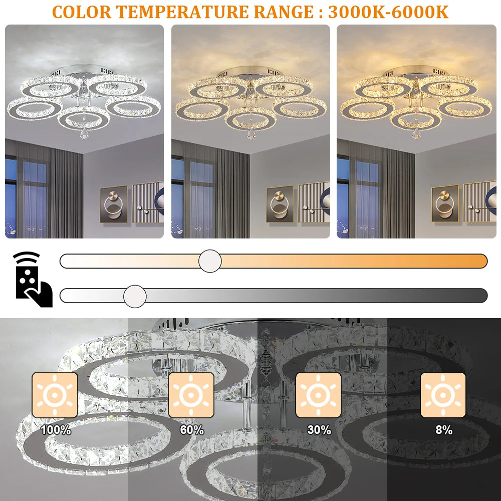 Modern K9 Led Crystal Ceiling Lamp Smart Chandelier Pendant Light Ring Chrome Plafonier Fixture Dining Living Room Decor Luxury TAVEN System LLC