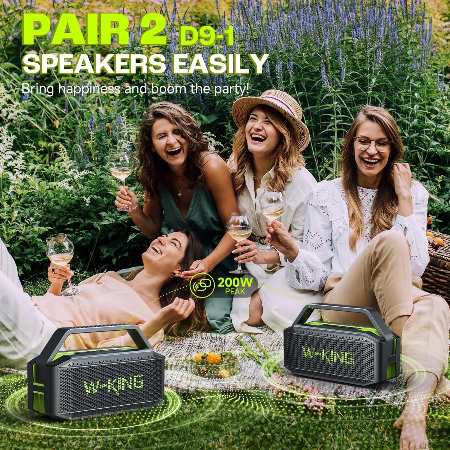 W-KING D9-1 Green Bluetooth Speaker, 100W Peak 60W HD IPX6 Portable Speaker Wireless Loud Waterproof Outdoor Party Large Boombox 2 Subwoofer/Ex-Large Passive Radiator-All Round Deep Bass/40H/PowerBank/TF/AUX/EQ TAVEN System LLC