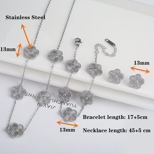 Simple 316L Stainless Steel Flower Five Leaf Necklace Bracelet Earrings 18K Gold Plated Jewelry Set for Women Girl Gift Clover TAVEN System LLC