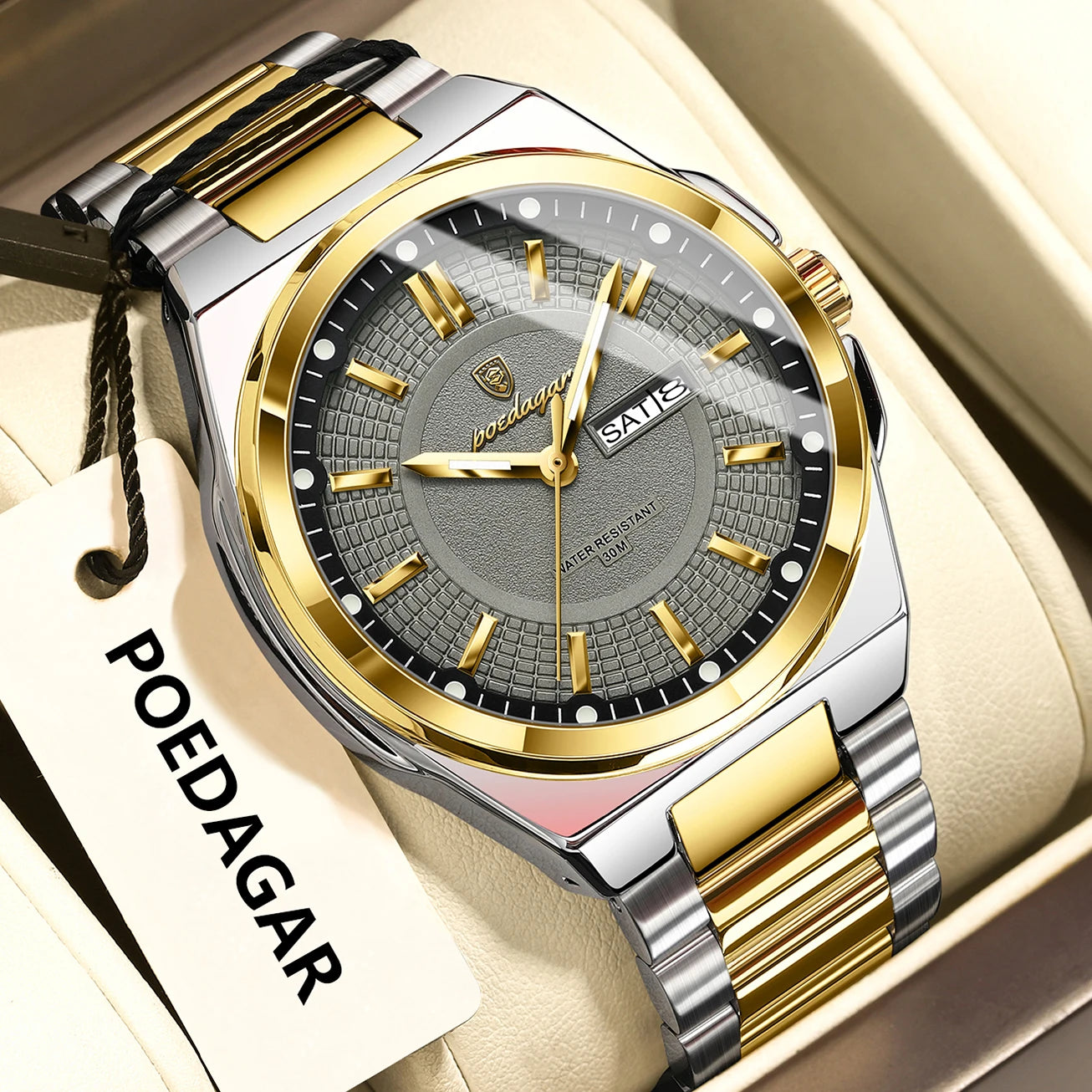 POEDAGAR Top Original Men's Watches Stainless Steel Waterproof Luminous Man Watch Date Week Classic Trendy Quartz Men Wristwatch - TAVEN System LLC