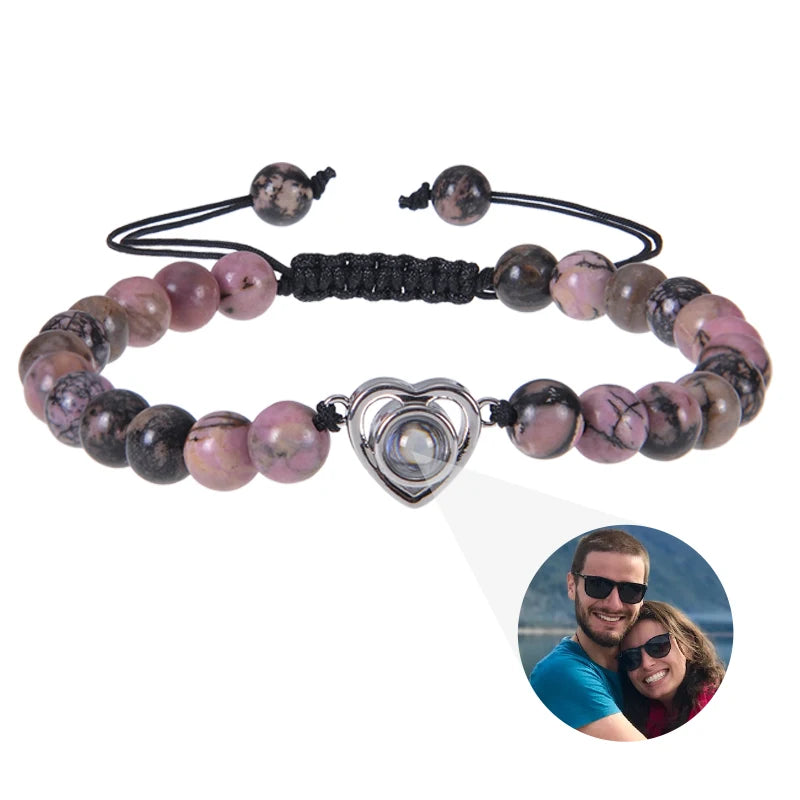 Custom Natural Stone Bracelet Personalized Photo Projection Bracelet Custom Stainless Steel Projection Bracelets Memory Jewelry TAVEN System LLC