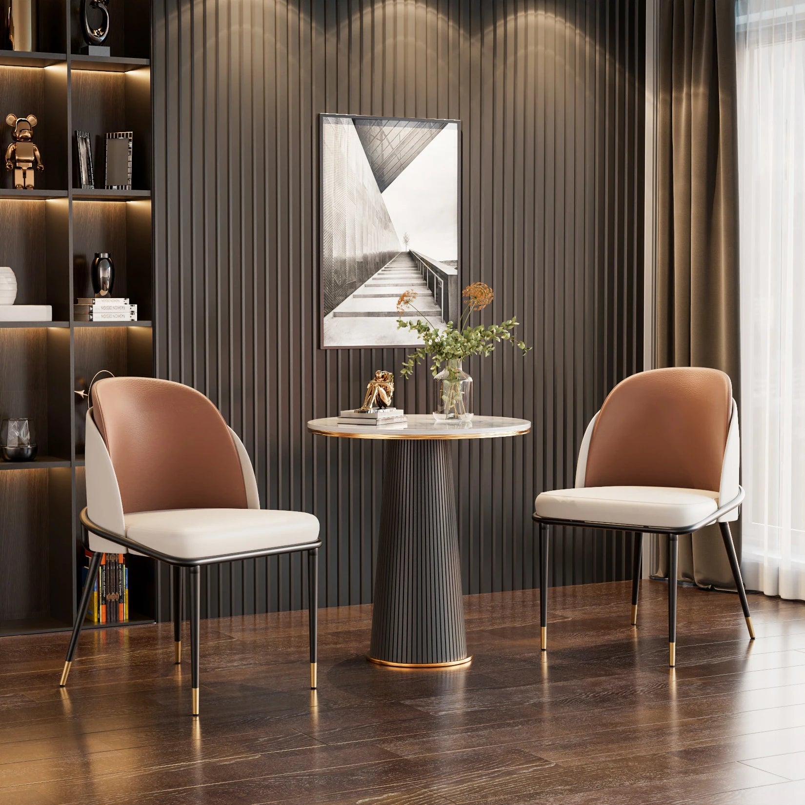 Modern Faux Leather Dining Chairs Set of 2 with Wood Backrest TAVEN System LLC