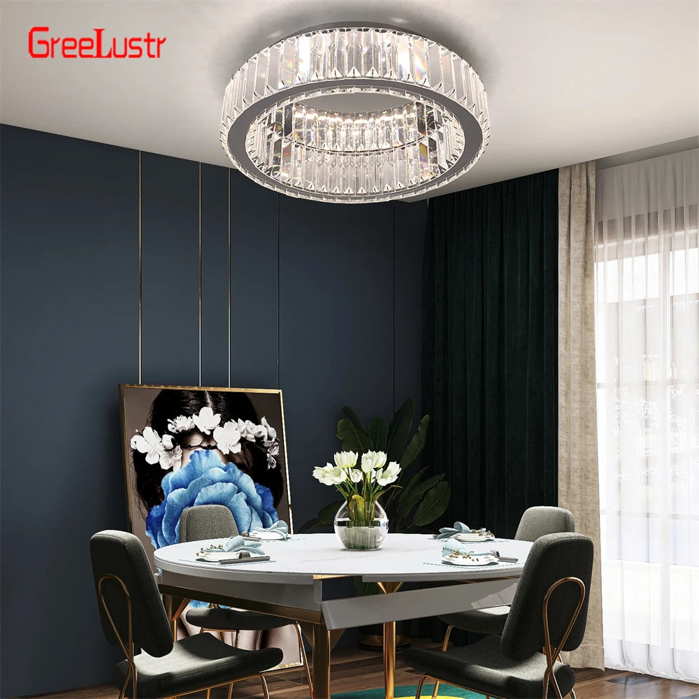Modern Big Crystal Round Led Chandelier Dimmable Ceiling Light Fixture with Remote for Foyer Hall Bedroom Indoor Lights  Lustres TAVEN System LLC