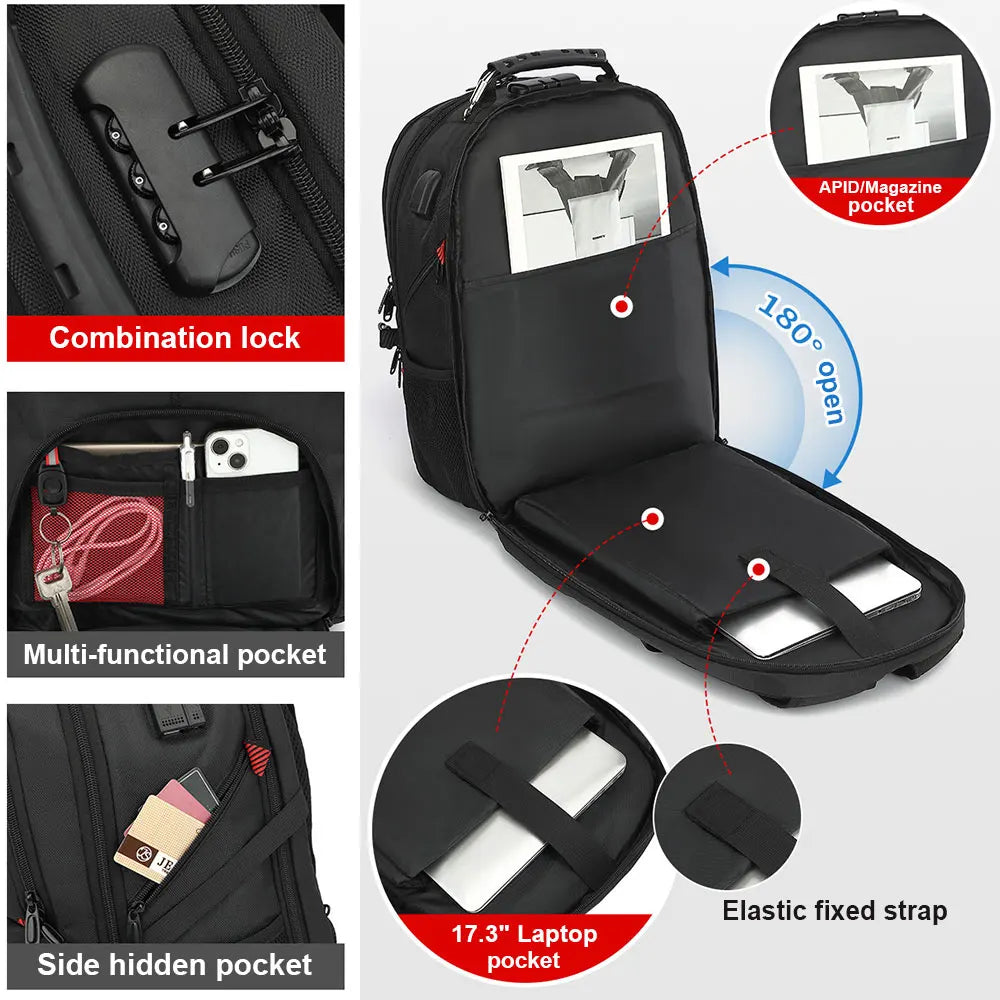Large Capacity Travel Backpack 17.3" Laptop USB Business Bag TAVEN System LLC
