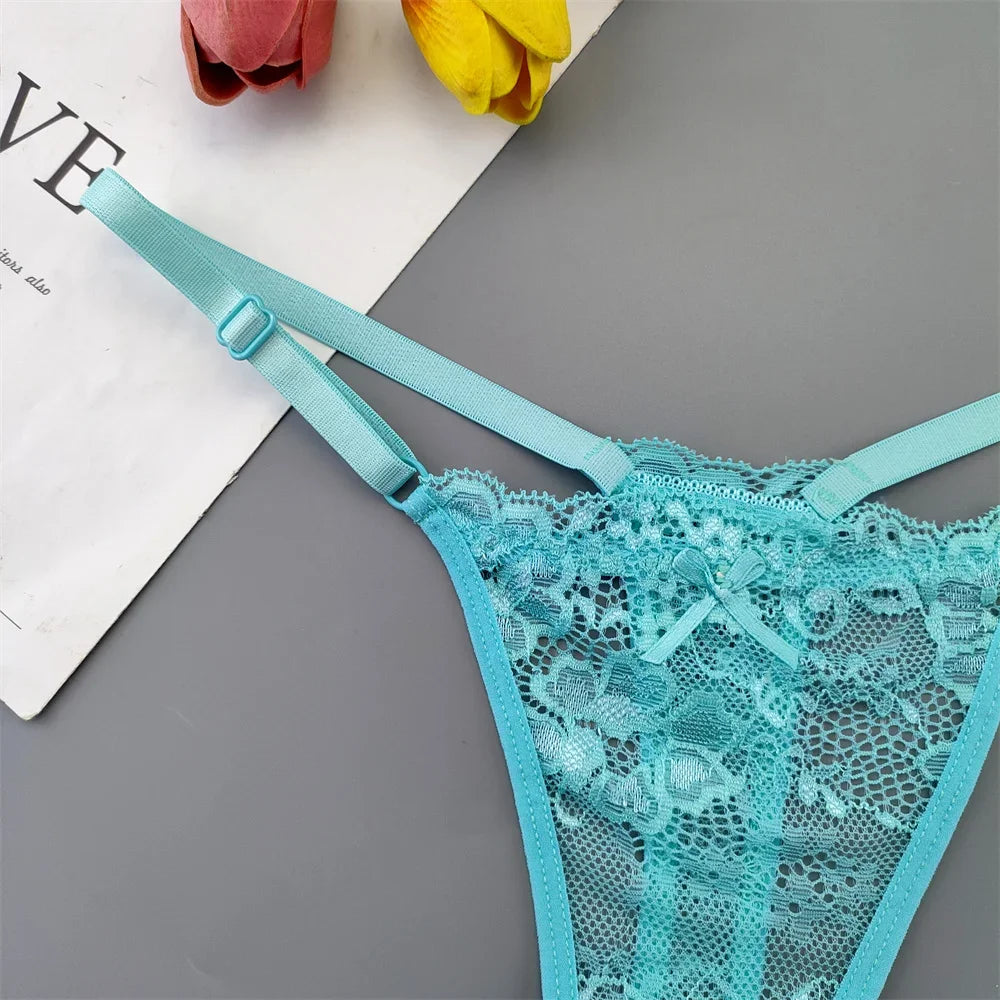 5PCS Free Shipping Seamless Women Thong Panties Adjust Belt Sexy Ice Silk G-string Lady Low Waist Lace Bikini T-back Plus Size TAVEN System LLC