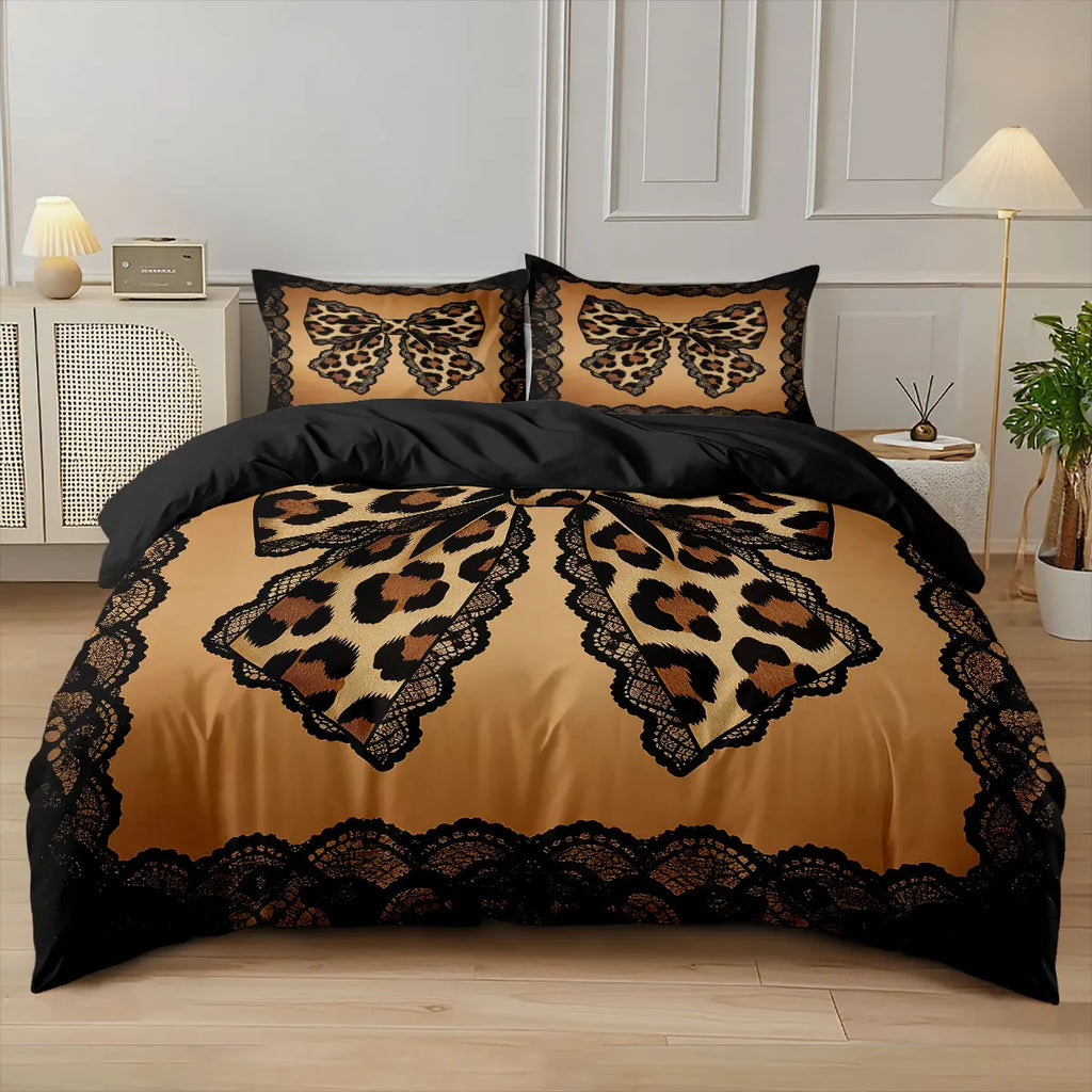 3pcs Leopard Print Butterfly Print Coreless Duvet Cover Set, Multi Size Bedding Decoration, Machine Washable TAVEN System LLC
