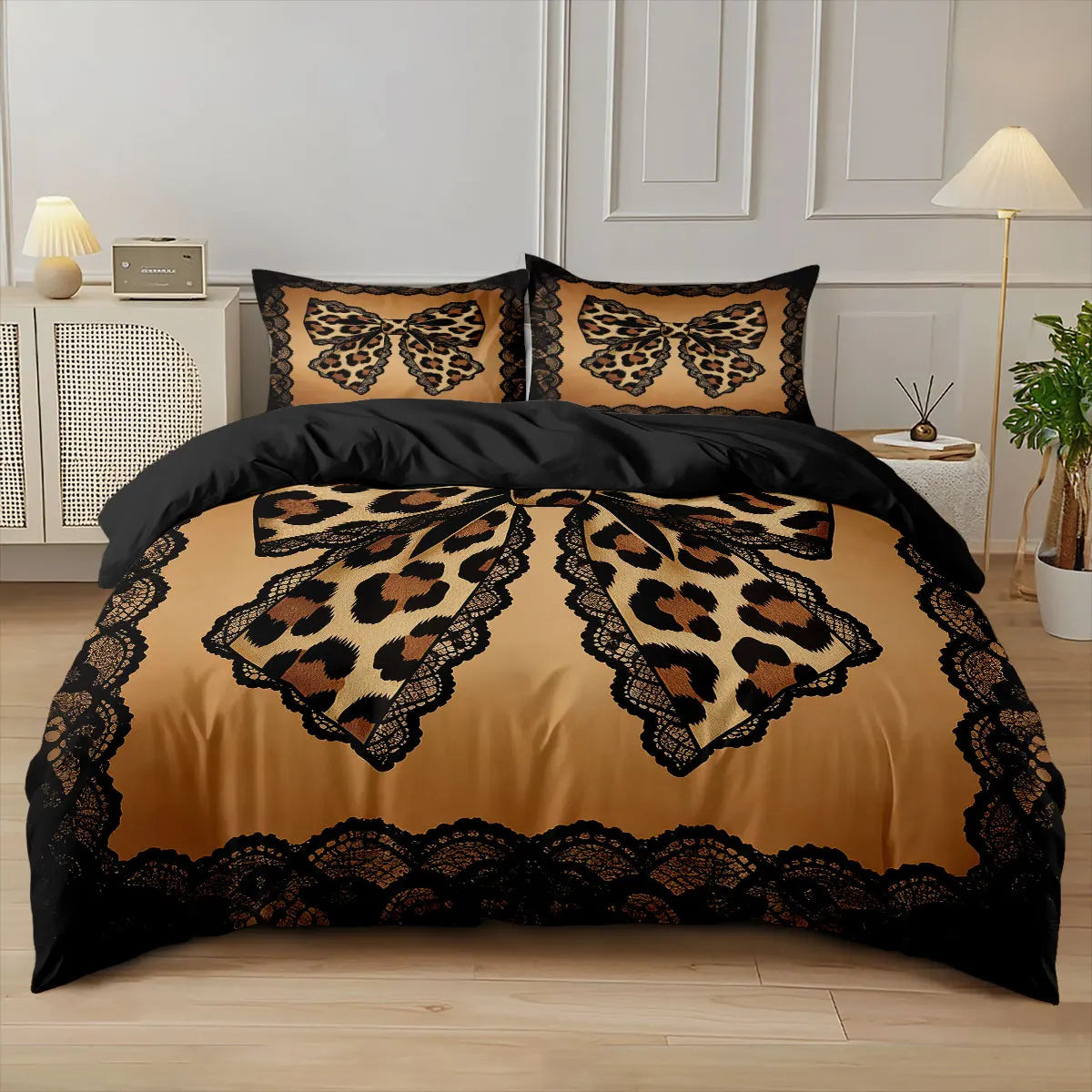 3pcs Leopard Print Butterfly Print Coreless Duvet Cover Set, Multi Size Bedding Decoration, Machine Washable TAVEN System LLC