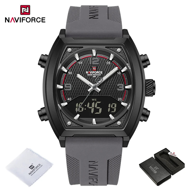 NAVIFORCE Men's Watch Business Simple Original Quartz Watches for Man Waterproof Luminous Silica Band Quartz Analog LCD Display - TAVEN System LLC