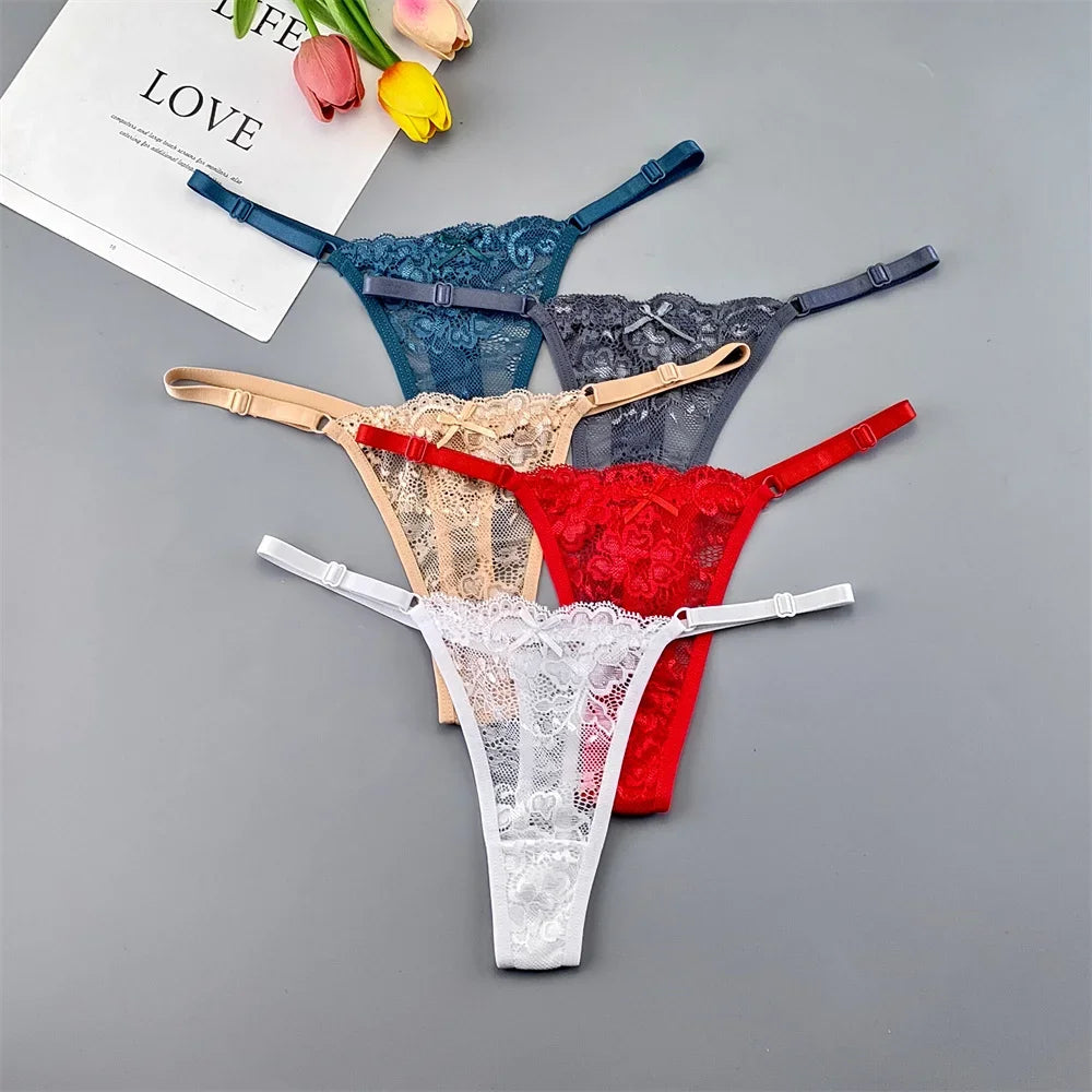 5PCS Free Shipping Seamless Women Thong Panties Adjust Belt Sexy Ice Silk G-string Lady Low Waist Lace Bikini T-back Plus Size TAVEN System LLC