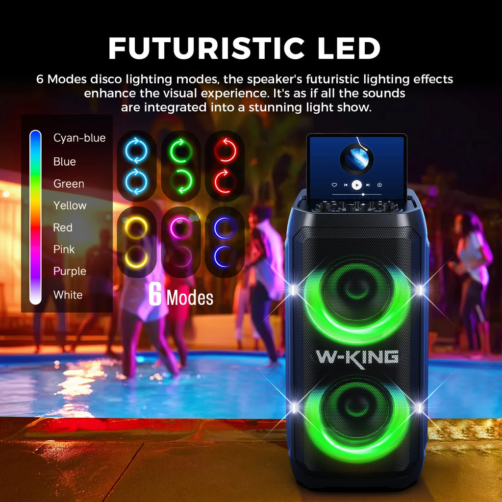 W-KING T12 Tragbare Bluetooth-Lautsprecher-Box mit 370W MAX Pro Sound, Lichtshow, CSB, Bass Boost, Rollen und Teleskopgriff TAVEN System LLC