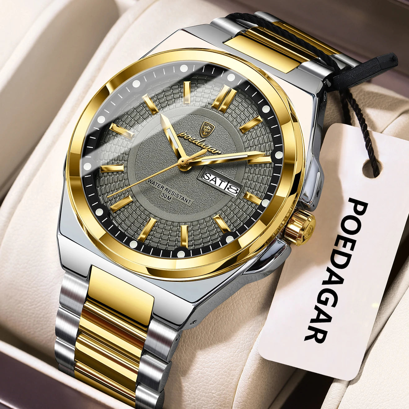 POEDAGAR Top Original Men's Watches Stainless Steel Waterproof Luminous Man Watch Date Week Classic Trendy Quartz Men Wristwatch - TAVEN System LLC