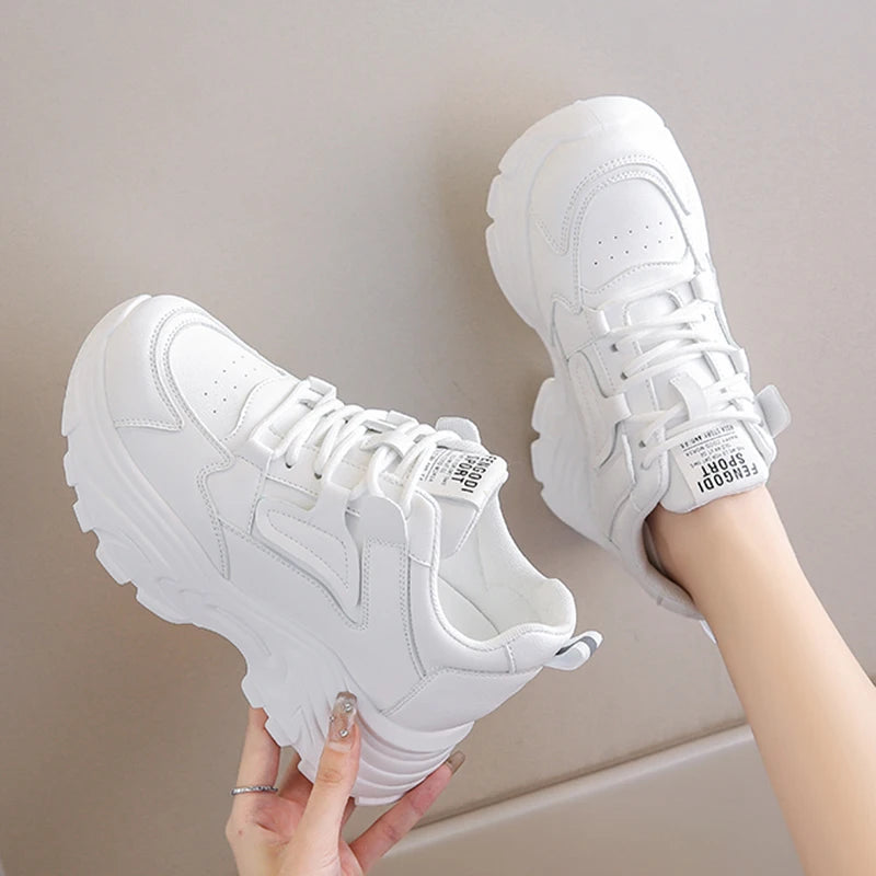 White Platform Women's Sneakers 2024 Spring Lace-Up Thick Bottom Vulcanize Shoes Woman Pu Leather Breathable Sports Shoes Ladies TAVEN System LLC