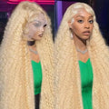Color: #1, Ships From: CHINA, Stretched Length: 28inches, Density: 180% - 613 Blonde Curly glueless 13x6 Transparent Hd lace front wig Deep Wave human hair 36 inch Brazilian wig pre plucked for women Taven