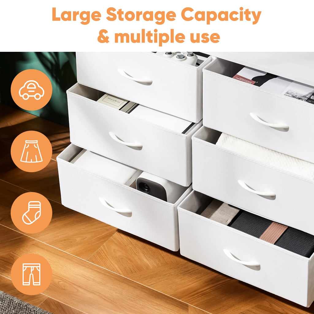 JHK 8 drawer children's fabric wardrobe storage cabinet white