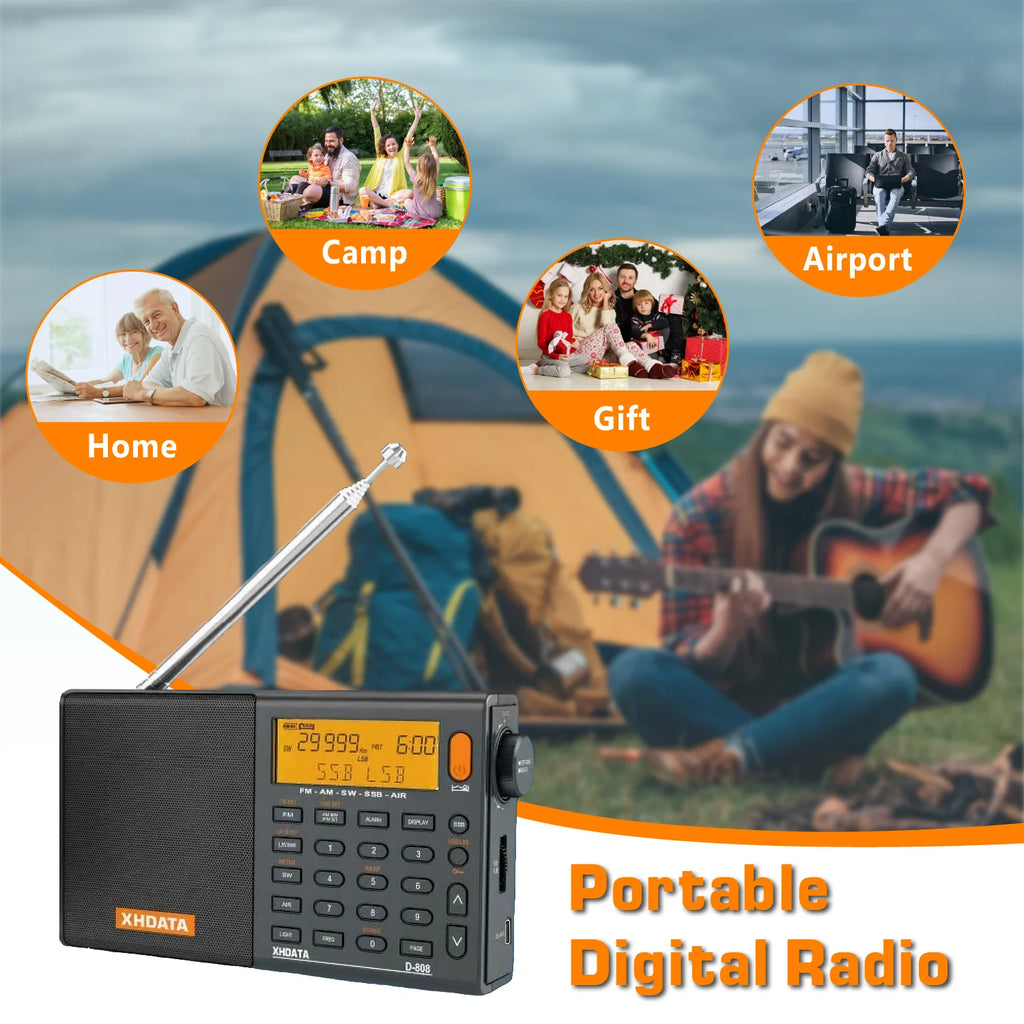 XHDATA D808 Professional AM FM SW MW AIR SSB RDS Radio Long Range Reception Portable Rechargeable Multiband Radio Stereo Sound TAVEN System LLC