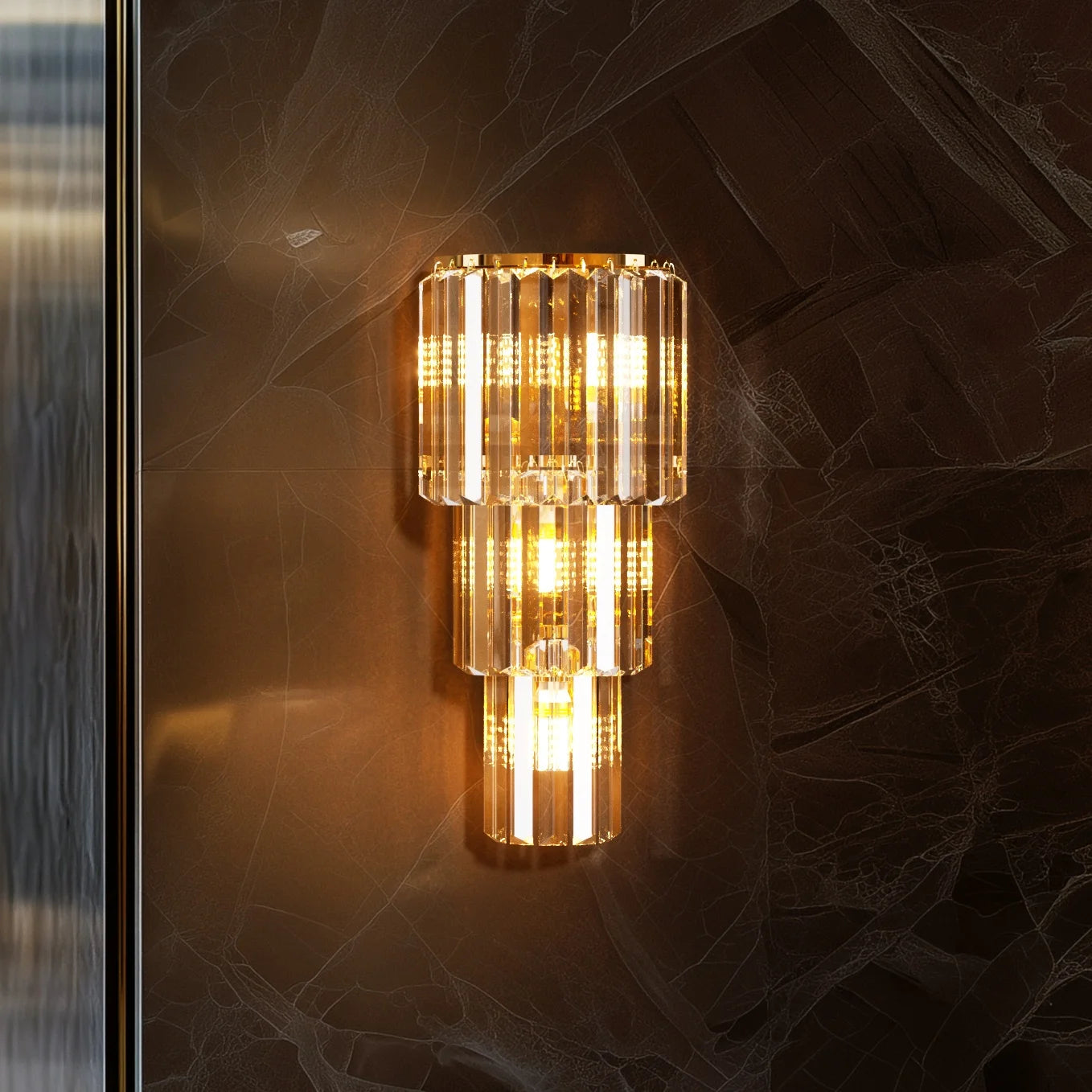 LUVODI Modern Crystal Wall Lamp 3-Layer Wall Crystal Sconce Light E14 Led Corn Lights TAVEN System LLC