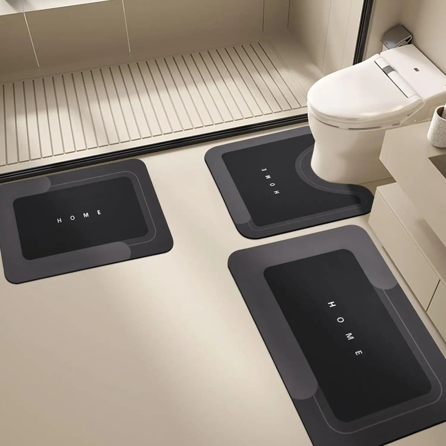 3Pcs Bathroom Rug Set Quick Drying Super Absorbent Bath Mats Anti-Slip Rubber Backing Floor Carpet U-Shaped Contour Toilet Rug Washable Pedestal Mat for Shower Tub Kitchen Washroom Accessories TAVEN System LLC