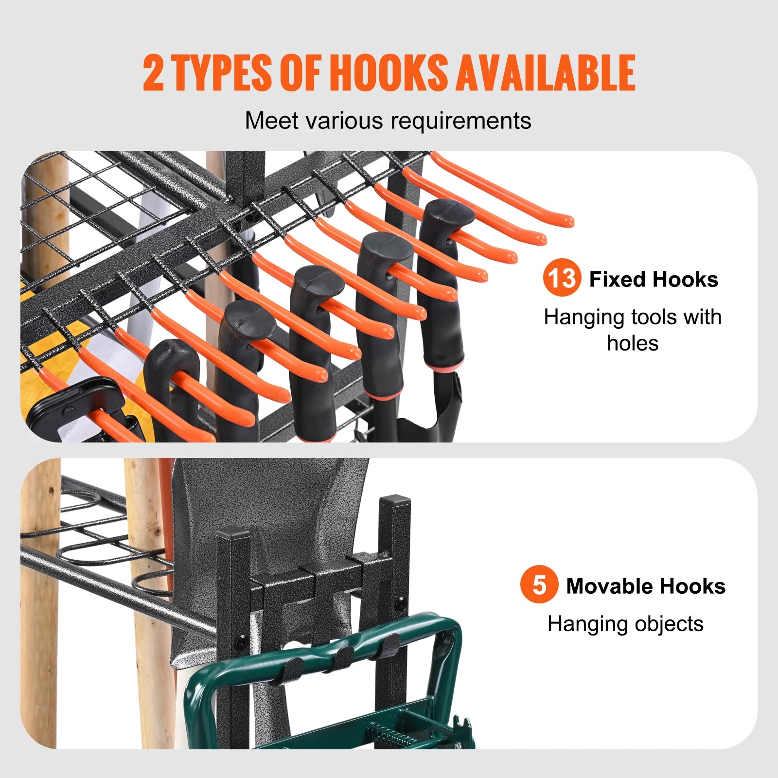 SucceBuy garden tool organizer rack with wheels and 16 slots