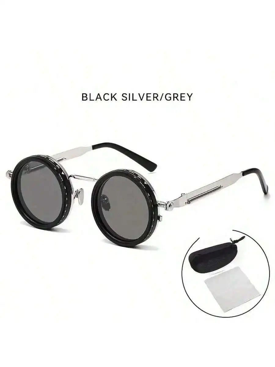 Men's Retro Spandex Style Rotating Sunglasses - Adjustable Brightness Steampunk Style Alloy Frame, Black And Gray Gradient Lenses, Travel And Fashion Accessories, Sunglasses, Party Sunglasses, Suitable For Bohemian Style Sung - TAVEN System LLC