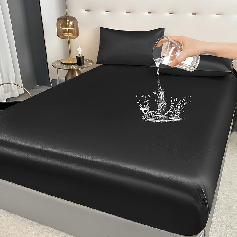 1Pc Waterproof Fitted Bed Sheet With Elastic Band Black Golden White Anti-slip Adjustable Mattress Cover (Pillowcase Need Order) TAVEN System LLC