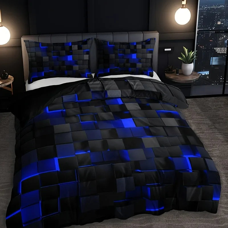 Safndot 3pcs Digital Print Quilt Cover Set Cool Technology Four Seasons Red Blue Four Sizes Available TAVEN System LLC