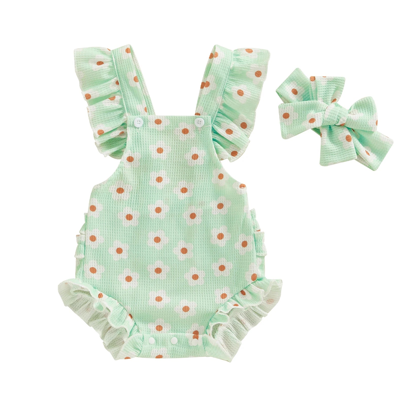 Baby Girl Floral Print Romper with Matching Headband Summer Set