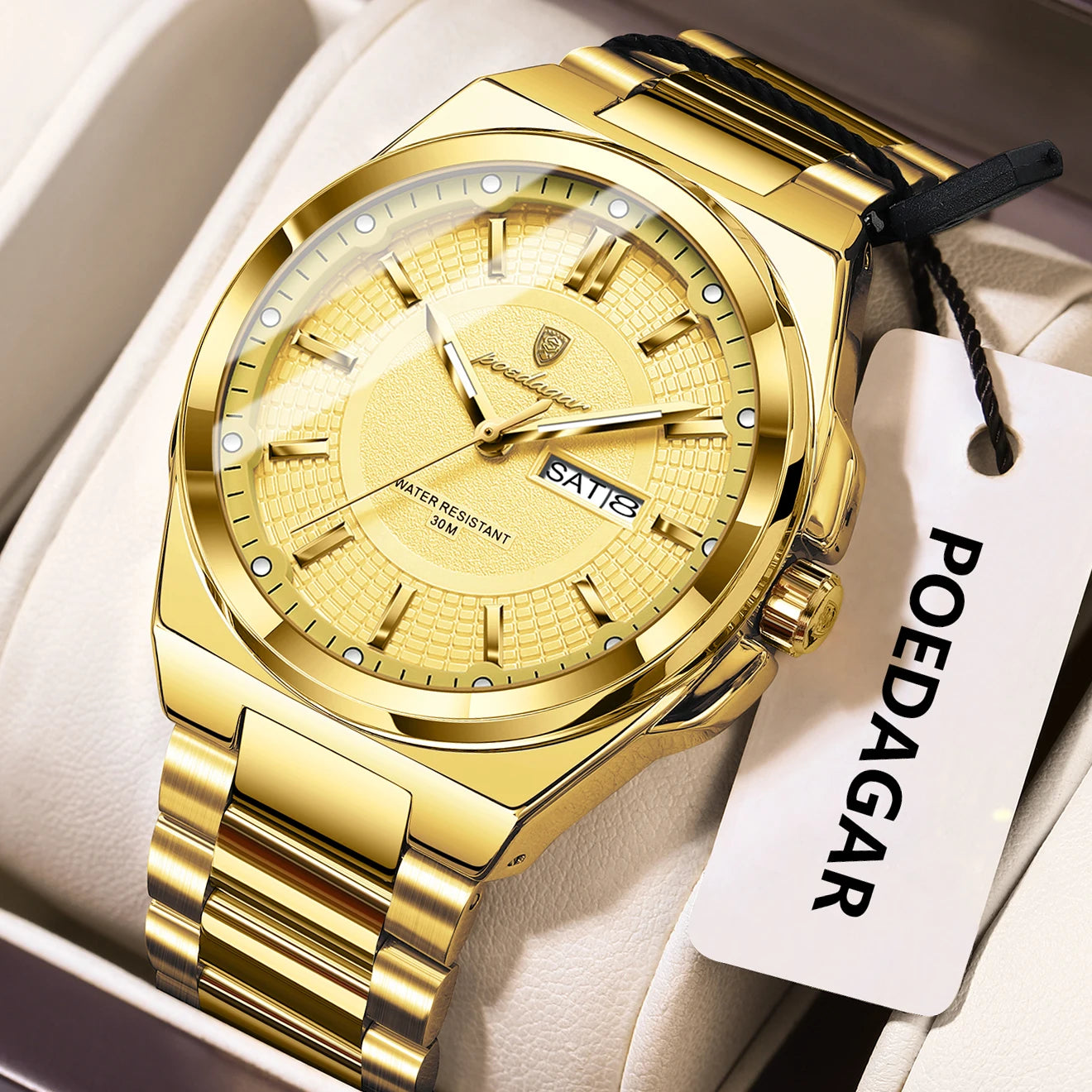 POEDAGAR Top Original Men's Watches Stainless Steel Waterproof Luminous Man Watch Date Week Classic Trendy Quartz Men Wristwatch - TAVEN System LLC