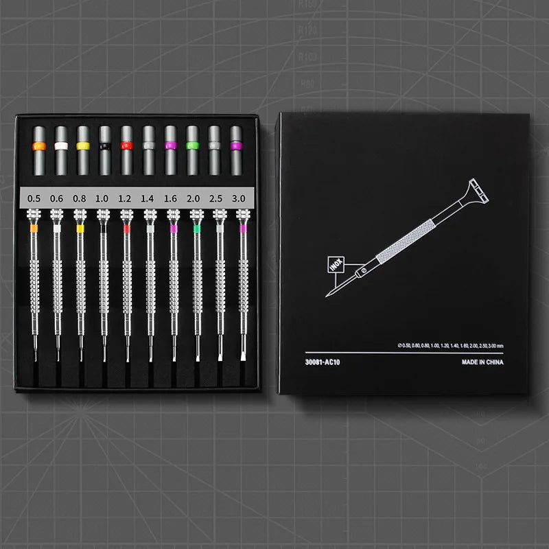 New Precision Watch Screwdriver Set 10pcs 0.5-3.0mm Phillips One-Piece Hand Screwdrivers for Watches Eyeglasses Watchmaker Tools - TAVEN System LLC