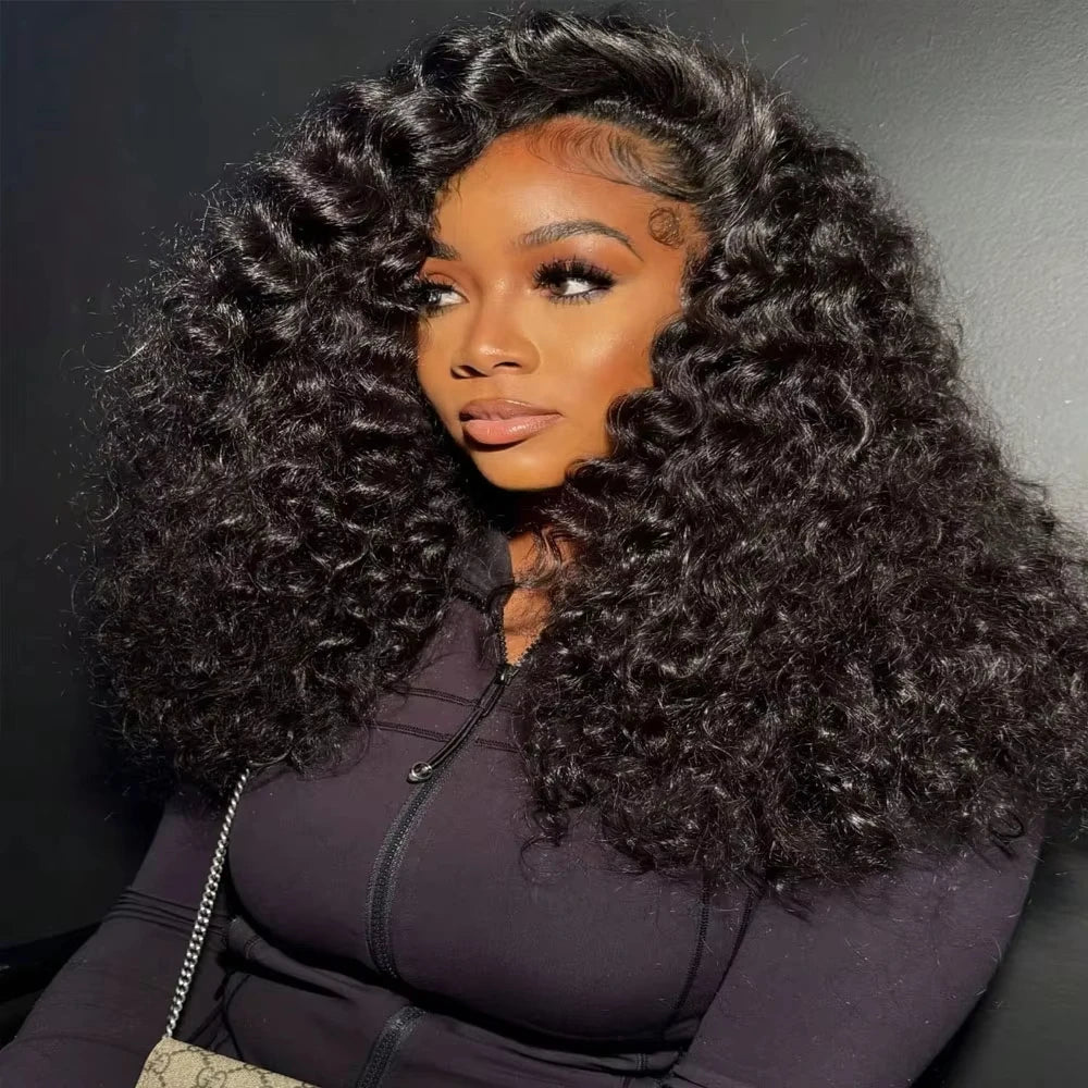 Deep wave human hair transparent lace front wig