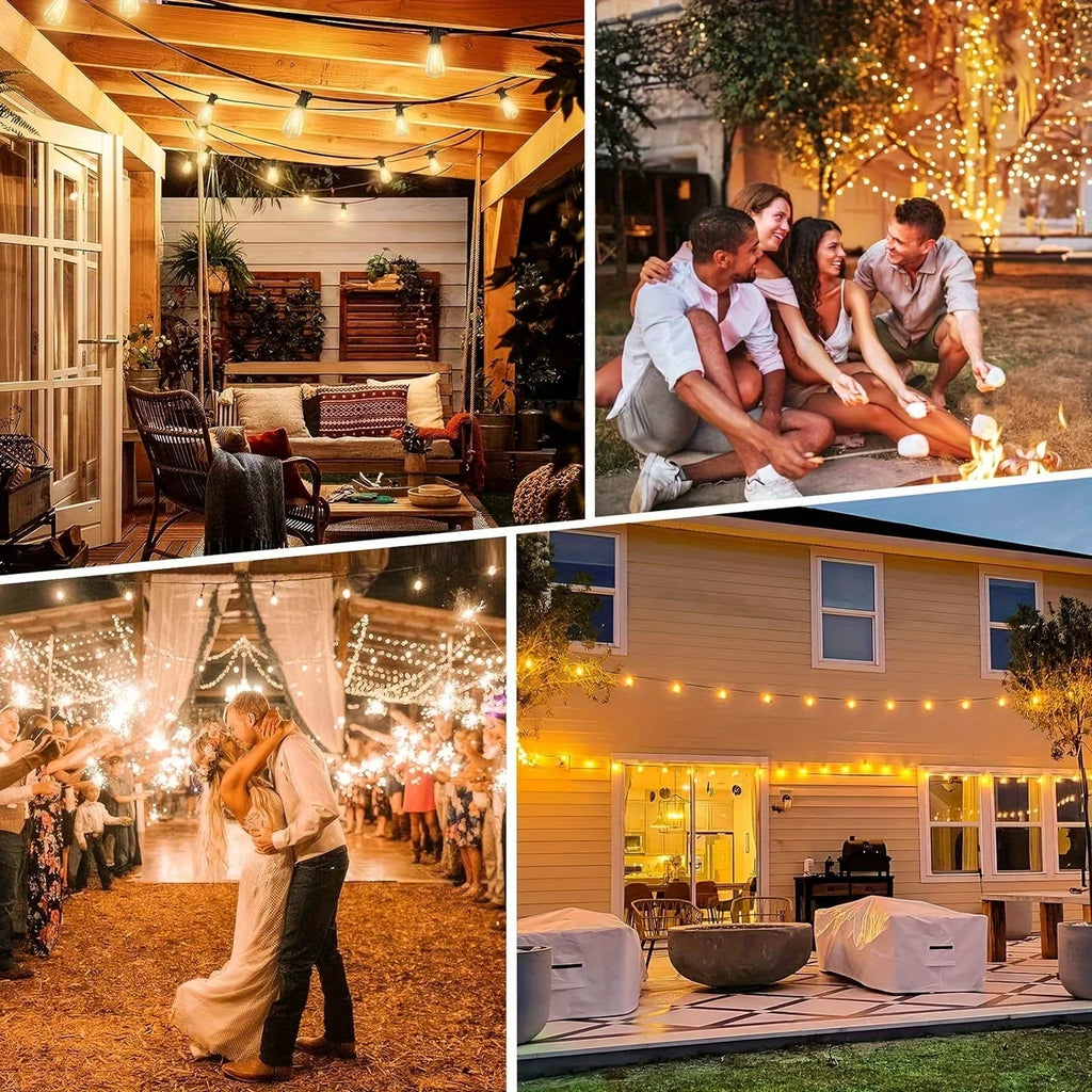 50FT ST38 Solar String Lights, 2700K Warm White, Black Wire, E12, Solar Powered with Remote, Waterproof Outdoor Patio Lights TAVEN System LLC