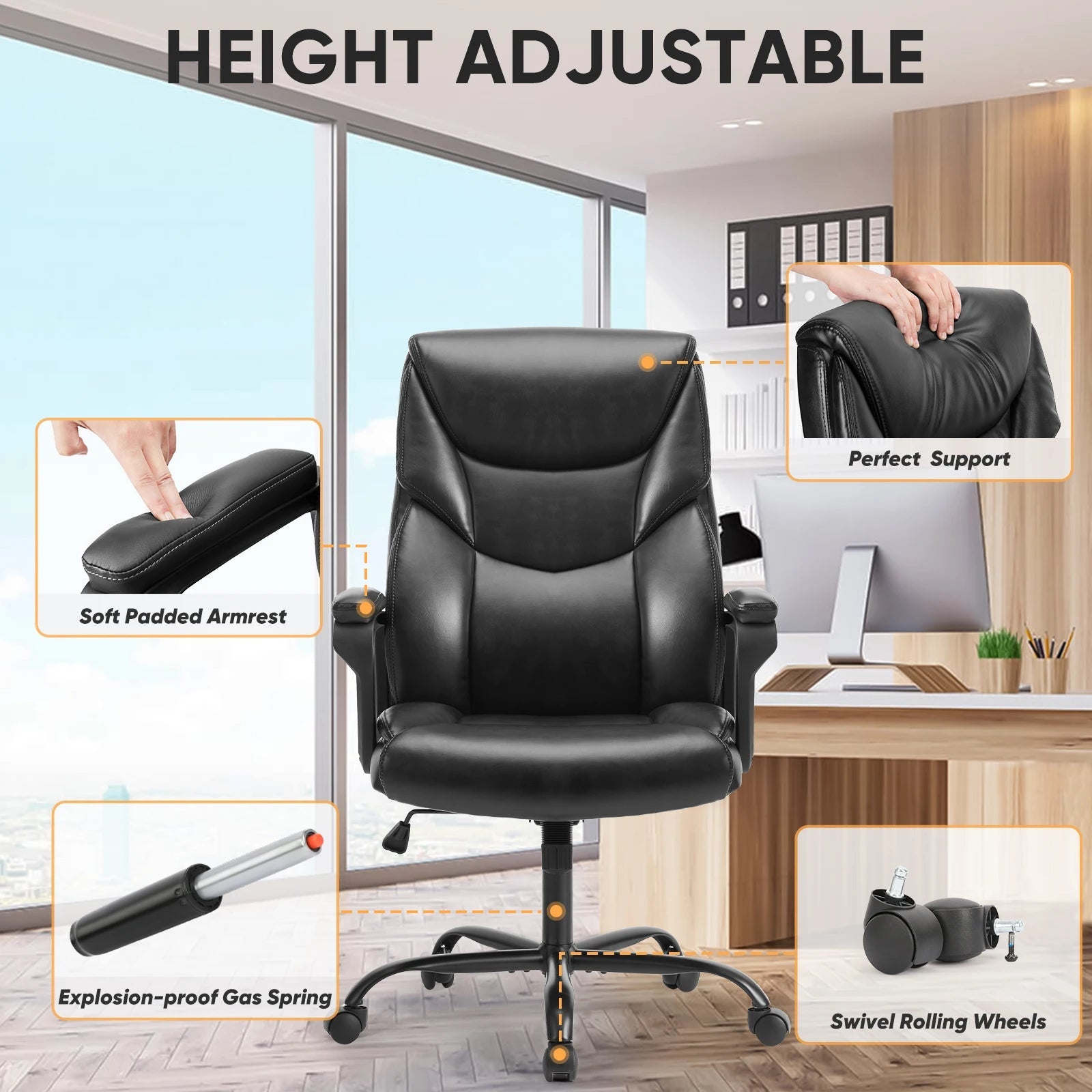 JHK ergonomic PU leather gaming office chair with lumbar support