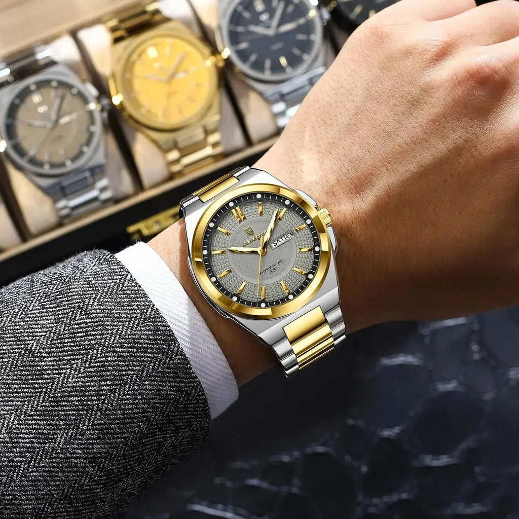 POEDAGAR Top Original Men's Watches Stainless Steel Waterproof Luminous Man Watch Date Week Classic Trendy Quartz Men Wristwatch - TAVEN System LLC