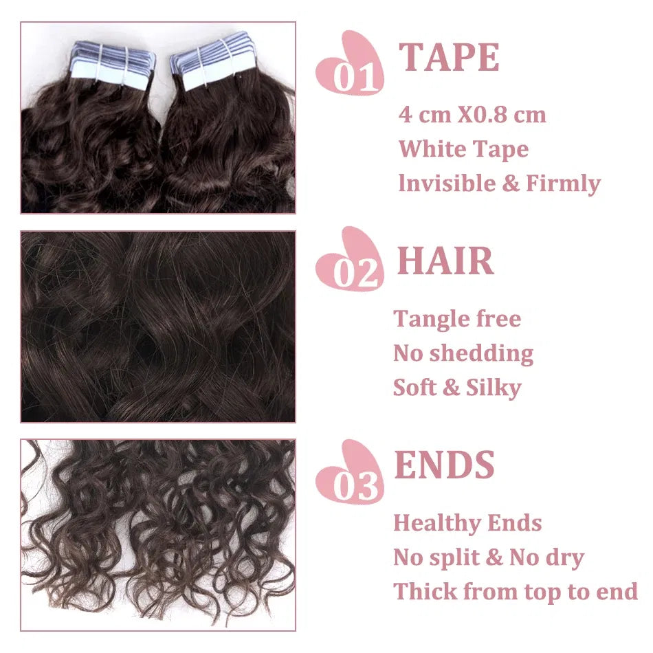 Color: P6/27, Length: 12 inches, Items per Package: 20 pcs - Water Wave Tape in Human Hair Extensions 2g/pcs Dark Brown Real Human Hair Adhesive Invisible Keratin Hair Extensions for Women Taven