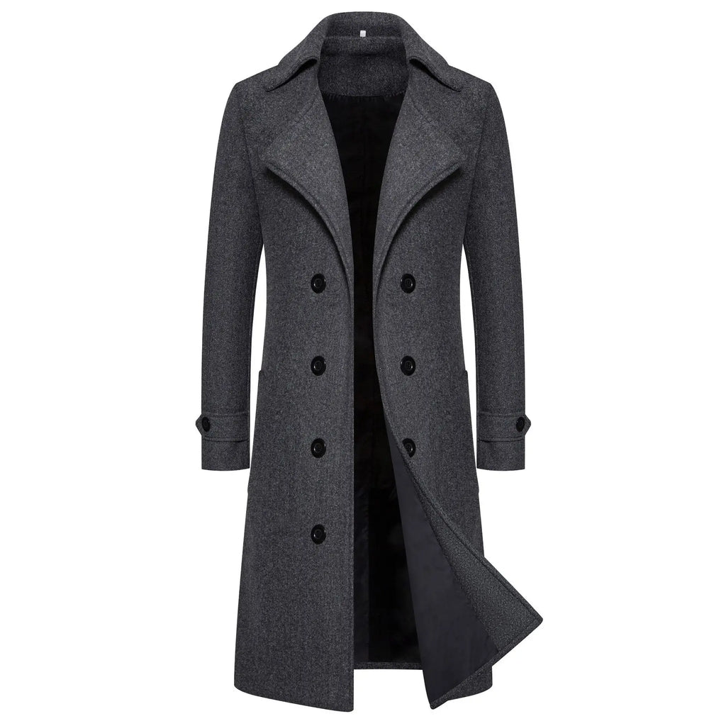 Men Double Breasted Wool Trench Coat Long Smart Casual Overcoat TAVEN System LLC