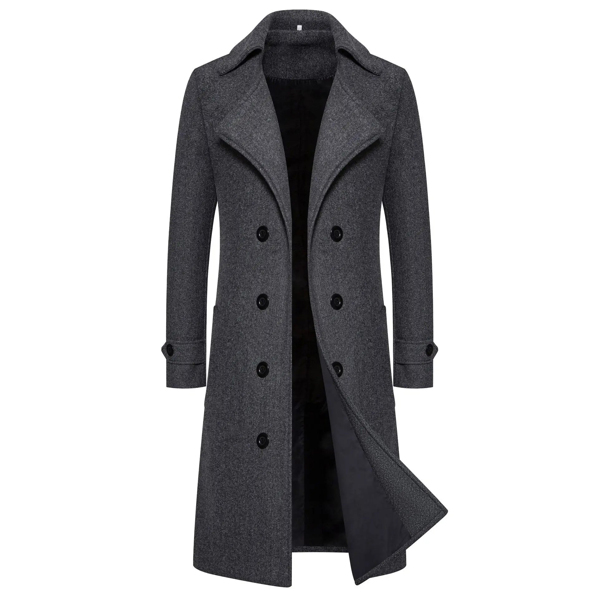 Men Double Breasted Wool Trench Coat Long Smart Casual Overcoat TAVEN System LLC