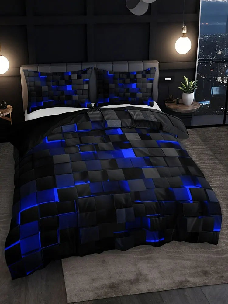 Safndot 3pcs Digital Print Quilt Cover Set Cool Technology Four Seasons Red Blue Four Sizes Available TAVEN System LLC