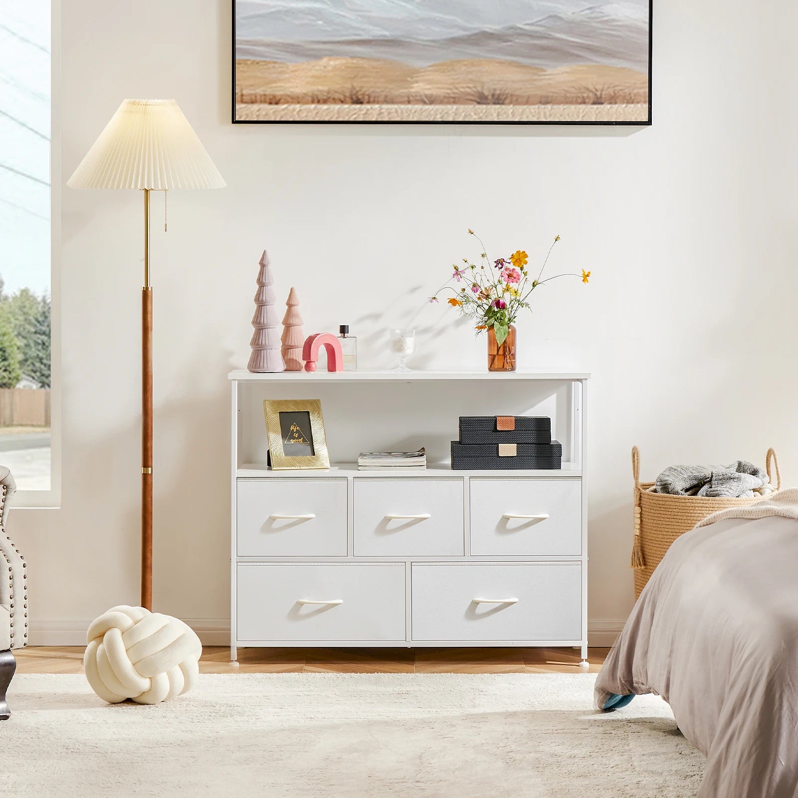 JHK white fabric dresser with 5/7/10 storage drawers for bedroom