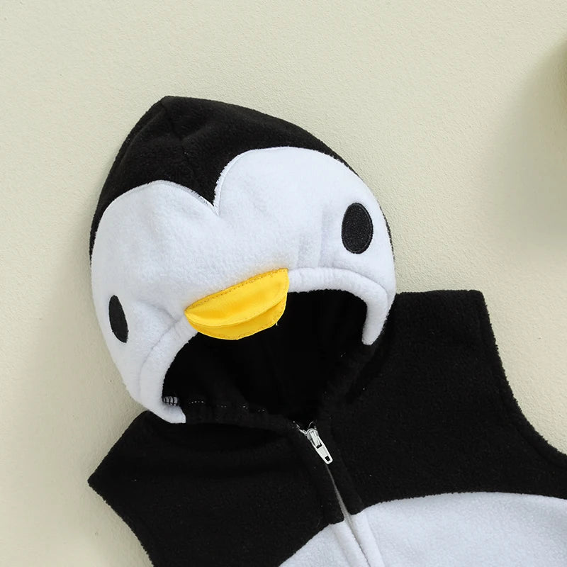 Baby Penguin Fleece Hooded Romper with Matching Socks Set