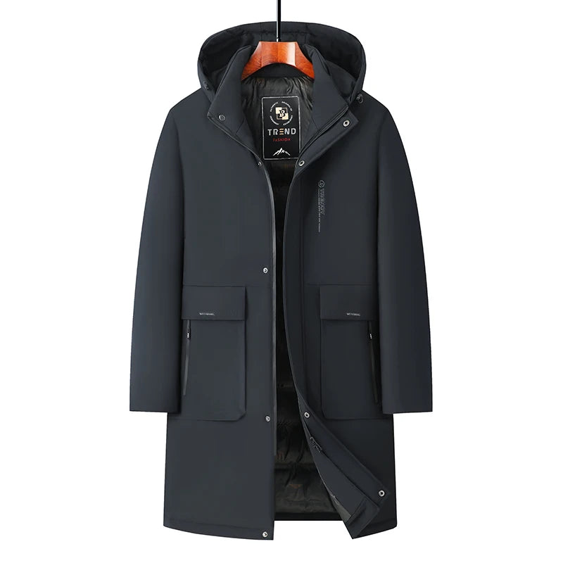 Men Windbreaker Parka Jacket Warm Hoodless Winter Overcoat Streetwear