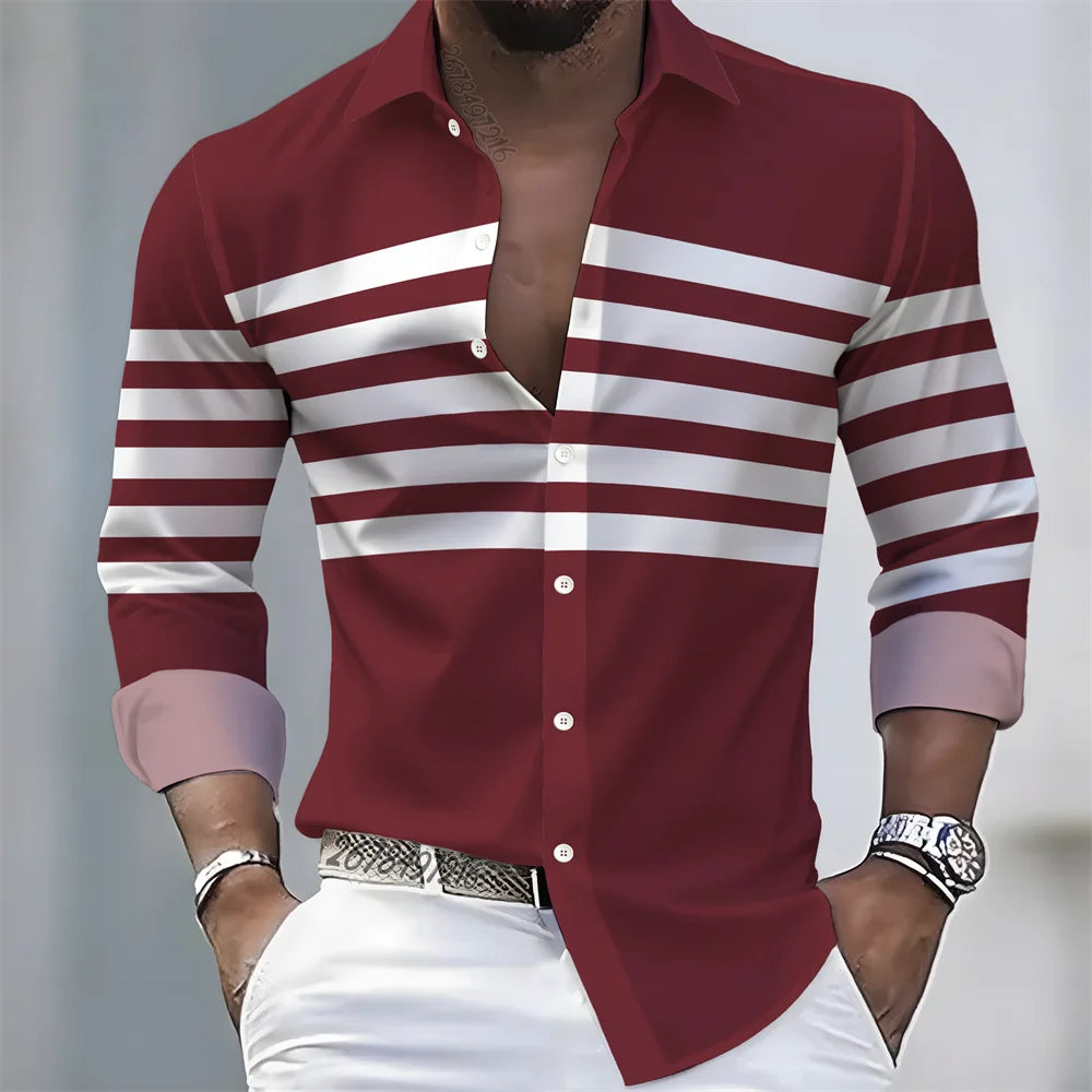 Men Striped Long Sleeve Slim Fit Casual Lapel Shirt TAVEN System LLC