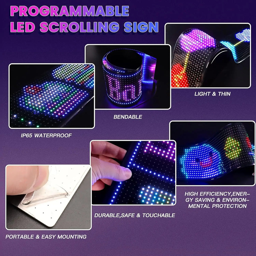 USB Programmable Scrolling LED Sign with Bluetooth App Control, Waterproof Flexible Custom Matrix Panel Display for Car, Store TAVEN System LLC