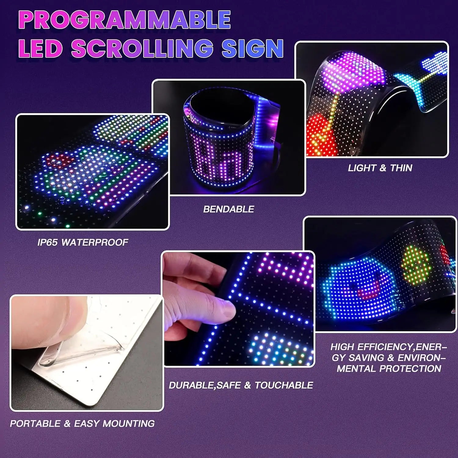 USB Programmable Scrolling LED Sign with Bluetooth App Control, Waterproof Flexible Custom Matrix Panel Display for Car, Store TAVEN System LLC
