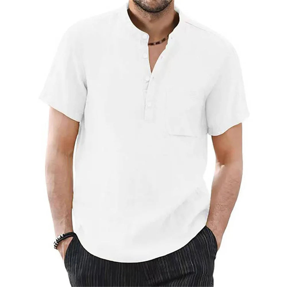 Men's Cotton Linen Short Sleeve Shirt Casual Summer T-Shirt TAVEN System LLC