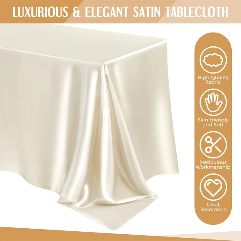 Rectangle Wedding Satin LargeTablecloth Bright Smooth Silk Table Cover Christmas Anniversary Dining Party high-end Table Decor TAVEN System LLC