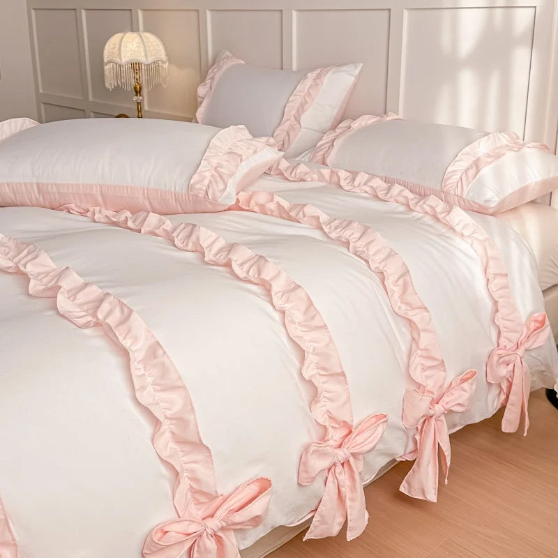 3 Piece Sheet Set  pink bowknot duvet cover Set ， comfortable Bedding Set Bedspread for All Season TAVEN System LLC