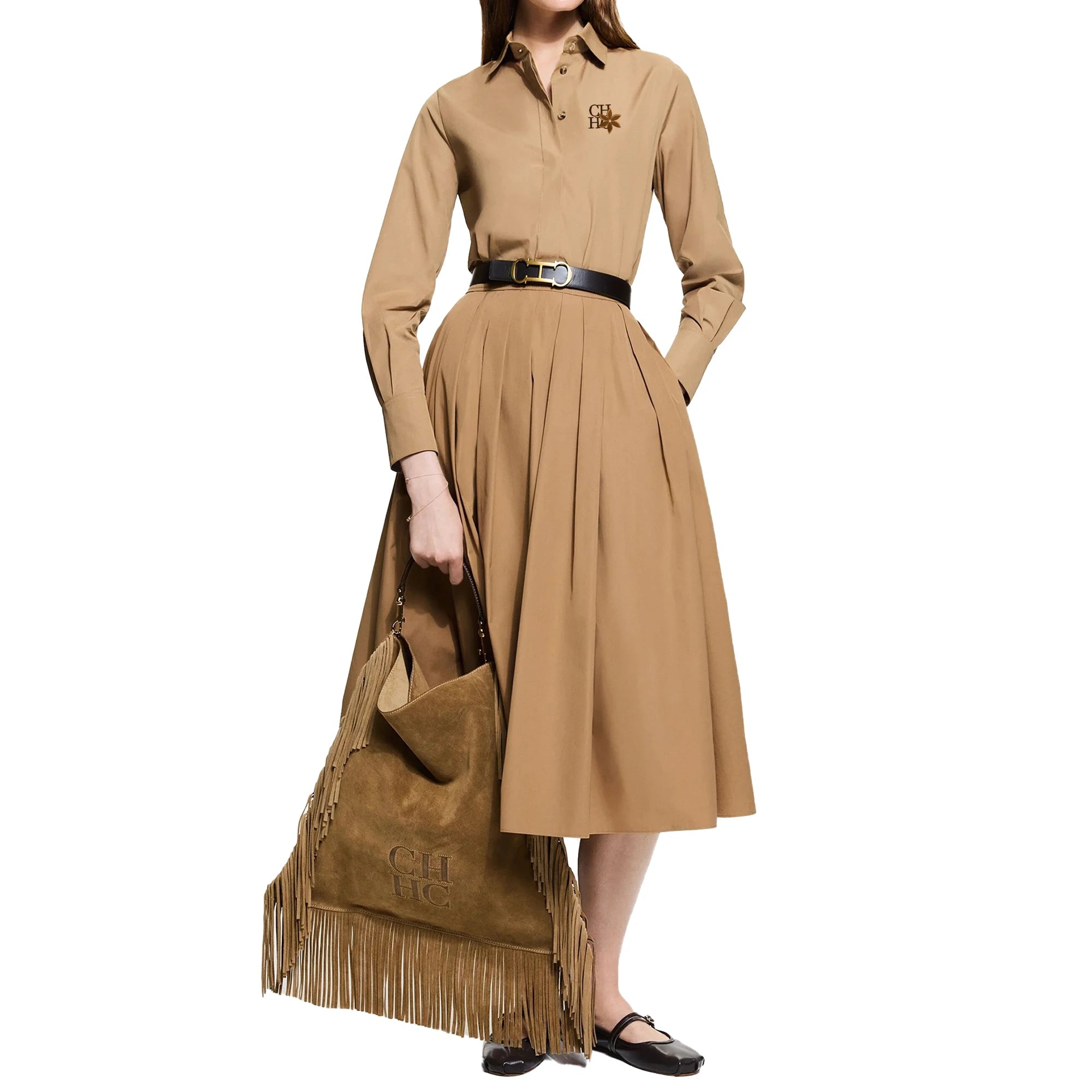 Women Embroidered Skirt Set Shirt A-Line Pleated Office Two Piece Suit