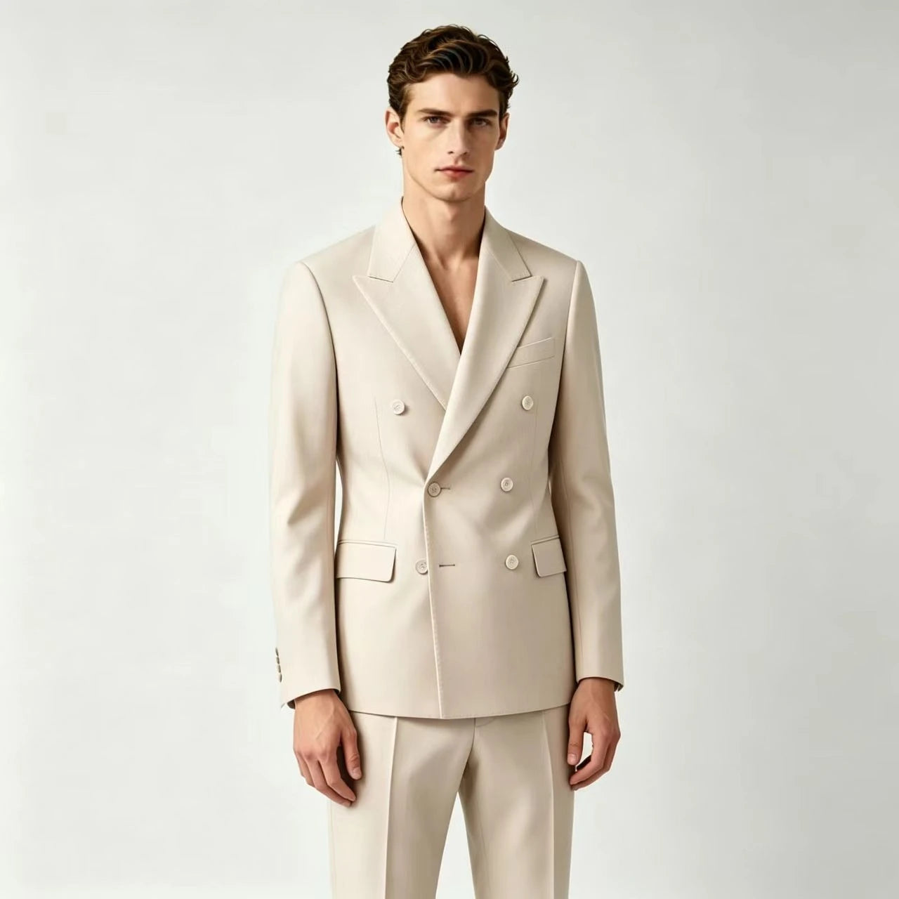 Men Double Breasted Wedding Suit Slim Fit 2 Piece Formal Blazer Set TAVEN System LLC