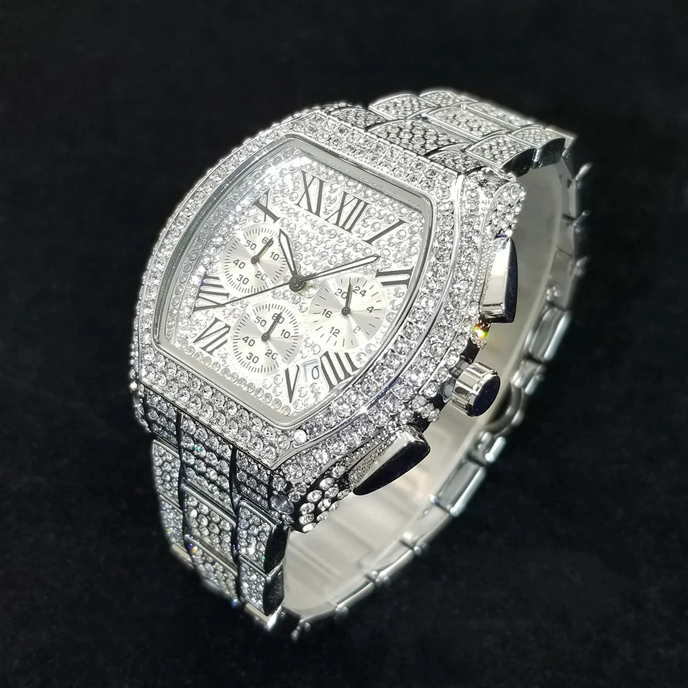 Top Brand Luxury Diamond Watch Men High Quality Stainless Steel Quartz Wristwatch Hip Hop Ice Out Waterproof Chronograph Watches - TAVEN System LLC