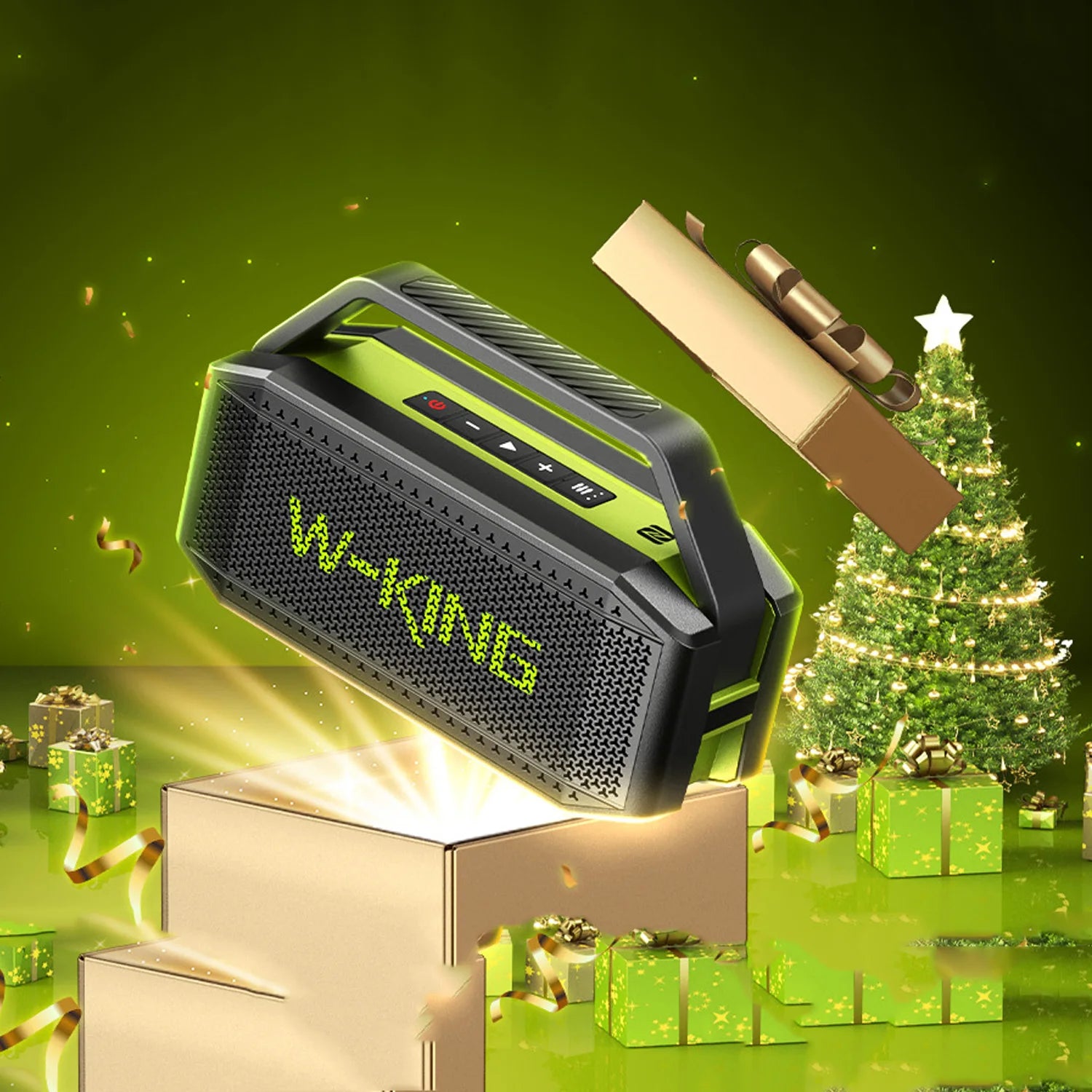 W-KING D9-1 Green Bluetooth Speaker, 100W Peak 60W HD IPX6 Portable Speaker Wireless Loud Waterproof Outdoor Party Large Boombox 2 Subwoofer/Ex-Large Passive Radiator-All Round Deep Bass/40H/PowerBank/TF/AUX/EQ TAVEN System LLC